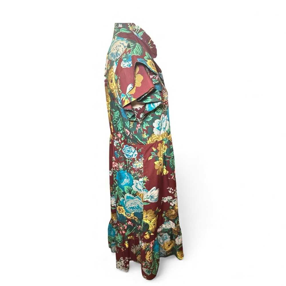 Tuckernuck Alice Verdant Floral Midi Dress NWT Small Oxblood Ruffle Sleeve - Picture 11 of 14